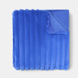 Ohs Faux Fur Ribbed Fleece Throw Over Bed Blanket Winter Warm Supersoft, Cobalt - 125 X 150Cm - thumbnail 4