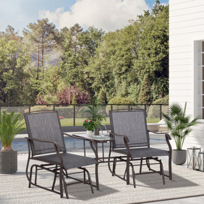 Outsunny Double Glider Companion Rocking Garden Chairs Loveseat Grey And Brown - image 1