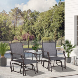 Outsunny Double Glider Companion Rocking Garden Chairs Loveseat Grey And Brown - thumbnail 1