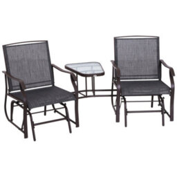 Outsunny Double Glider Companion Rocking Garden Chairs Loveseat Grey And Brown - thumbnail 2