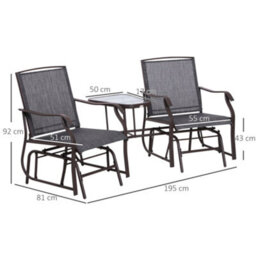 Outsunny Double Glider Companion Rocking Garden Chairs Loveseat Grey And Brown - thumbnail 3