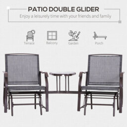 Outsunny Double Glider Companion Rocking Garden Chairs Loveseat Grey And Brown - thumbnail 6