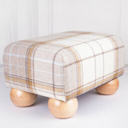 Small Tartan Footstool - Bainbridge Natural Cream - Natural Gloss Bun Feet - thumbnail 2