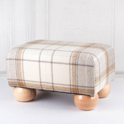 Small Tartan Footstool - Bainbridge Natural Cream - Natural Gloss Bun Feet