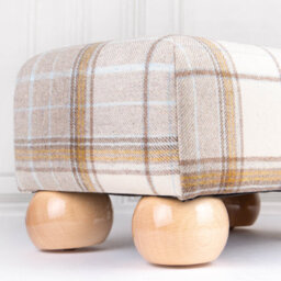 Small Tartan Footstool - Bainbridge Natural Cream - Natural Gloss Bun Feet - thumbnail 3