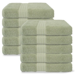 Ohs 10 Pack Of 100% Cotton Bath Sheet, 90 X 150Cm - Sage Green - thumbnail 4