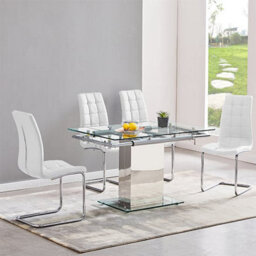 Furniture in Fashion Enke Extending Glass Dining Table With 4 Paris White Chairs - thumbnail 1