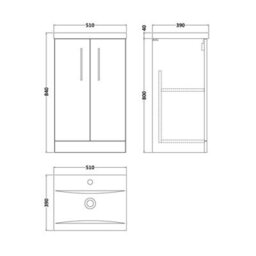 Balterley Bramshall Modern Bathroom 2 Soft Close Door & Mid-Edge Vanity Unit Basin, Gloss White, 500mm - thumbnail 5