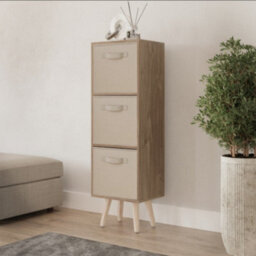 Urbn-Living Urbnliving 80Cm Height 3 Tier Oak Wooden Storage Bookcase Scandinavian Style Pine Legs With Beige Inserts