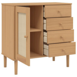 Berkfield Sideboard Senja Rattan Look Brown 80X40X80 Cm Solid Wood Pine - thumbnail 6