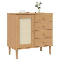 Berkfield Sideboard Senja Rattan Look Brown 80X40X80 Cm Solid Wood Pine - thumbnail 3