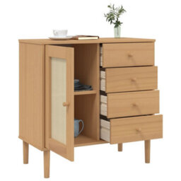 Berkfield Sideboard Senja Rattan Look Brown 80X40X80 Cm Solid Wood Pine - thumbnail 4