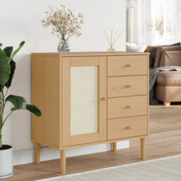 Berkfield Sideboard Senja Rattan Look Brown 80X40X80 Cm Solid Wood Pine