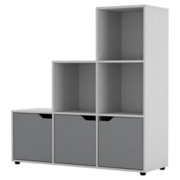 Urbn-Living Urbnliving Height 90.5Cm 6 Cube Step Storage White Bookcase And Grey Doors For Home Office Organizer Display Shelf Unit - thumbnail 1