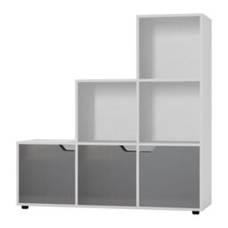 Urbn-Living Urbnliving Height 90.5Cm 6 Cube Step Storage White Bookcase And Grey Doors For Home Office Organizer Display Shelf Unit - thumbnail 3