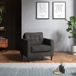 Furnishings For Less UK Eden Graphite Chenille Fabric Boxed Arm Single Seater Armchair - thumbnail 2