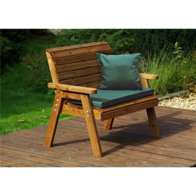 Marlborough Traditional Wooden 2 Seater Bench With 1 X Bench Cushion Green, 1 X Scatter Cushion Green & Standard Fitted Cover - image 1