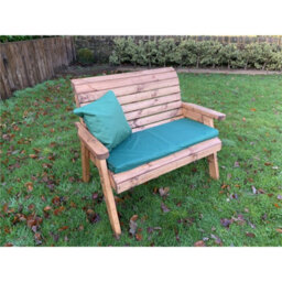 Marlborough Traditional Wooden 2 Seater Bench With 1 X Bench Cushion Green, 1 X Scatter Cushion Green & Standard Fitted Cover - thumbnail 3