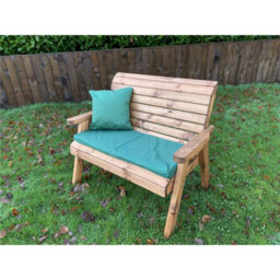 Marlborough Traditional Wooden 2 Seater Bench With 1 X Bench Cushion Green, 1 X Scatter Cushion Green & Standard Fitted Cover - thumbnail 4