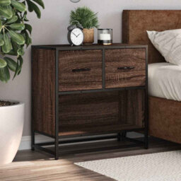 Berkfield Bedside Cabinet Brown Oak 60X31X60 Cm Engineered Wood And Metal - thumbnail 4
