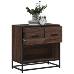 Berkfield Bedside Cabinet Brown Oak 60X31X60 Cm Engineered Wood And Metal - thumbnail 1