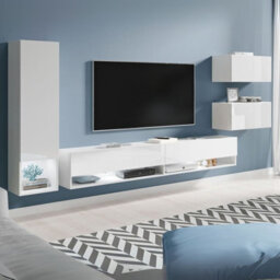 Amadeo Modern Wall Unit With Tv Cabinet And Hanging Storage White White Gloss With Led Lights - thumbnail 2