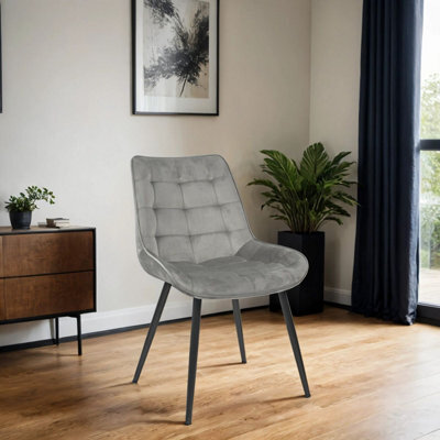 PureLifestyleWonders Designer Luxury Velvet Dining Chair With Black Legs In Grey Velvita - image 1