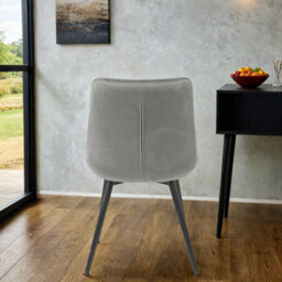 PureLifestyleWonders Designer Luxury Velvet Dining Chair With Black Legs In Grey Velvita - thumbnail 3