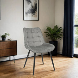 PureLifestyleWonders Designer Luxury Velvet Dining Chair With Black Legs In Grey Velvita - thumbnail 1