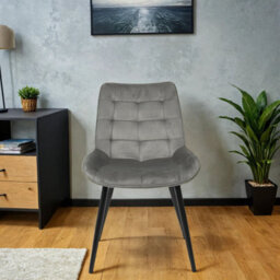 PureLifestyleWonders Designer Luxury Velvet Dining Chair With Black Legs In Grey Velvita - thumbnail 2