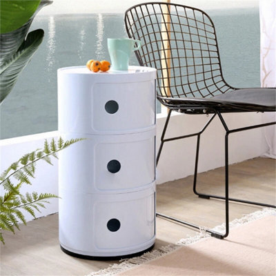 White- 3Tiers Cylindrical Round Storage Cabinet Cupboard Shelf Side End Table Shelf - image 1