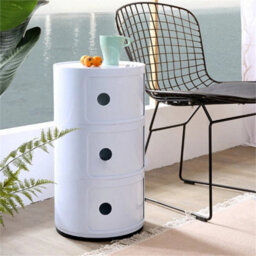 White- 3Tiers Cylindrical Round Storage Cabinet Cupboard Shelf Side End Table Shelf - thumbnail 1