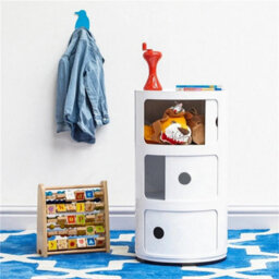 White- 3Tiers Cylindrical Round Storage Cabinet Cupboard Shelf Side End Table Shelf - thumbnail 4
