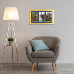 AK Frames 40X20Cm Gold Modern Multi Photo Frame With Blue Mount - Holds 3 Apertures (3X) 6X4 Photos - thumbnail 3