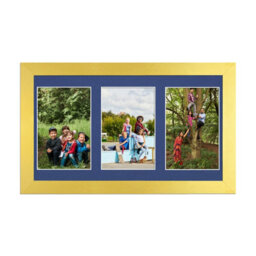 AK Frames 40X20Cm Gold Modern Multi Photo Frame With Blue Mount - Holds 3 Apertures (3X) 6X4 Photos - thumbnail 1