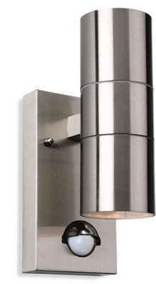 Luminosa Lighting Luminosa Colt 2 Light Outdoor Up Down Wall Light Light, Pir Stainless Steel Ip44, Gu10