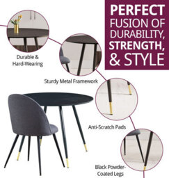 Hallowood Furniture Finley Small Round Dining Table In Black Finish With 2 Curved Back Grey Fabric Chairs - thumbnail 2