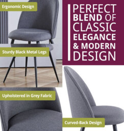 Hallowood Furniture Finley Small Round Dining Table In Black Finish With 2 Curved Back Grey Fabric Chairs - thumbnail 5