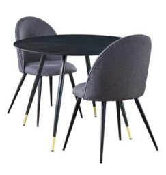 Hallowood Furniture Finley Small Round Dining Table In Black Finish With 2 Curved Back Grey Fabric Chairs - thumbnail 8