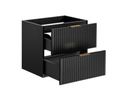 Impact Furniture Wall Hung Vanity Unit 600mm Black Bathroom Cabinet With Drawers Ribbed Fluted Floating Adel - thumbnail 4
