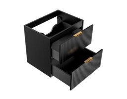 Impact Furniture Wall Hung Vanity Unit 600mm Black Bathroom Cabinet With Drawers Ribbed Fluted Floating Adel - thumbnail 5