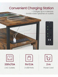 LEDREM Slim Side Table With Charging Station, Narrow End Table With 2 Drawers, Bedside Table With Storage, For Living Room, Bedroom - thumbnail 3