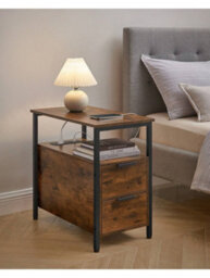 LEDREM Slim Side Table With Charging Station, Narrow End Table With 2 Drawers, Bedside Table With Storage, For Living Room, Bedroom - thumbnail 2