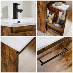 Homestylestore 600mm Dark Oak Wall Hung Bathroom Vanity Unit And Black T Bar Handle - thumbnail 4