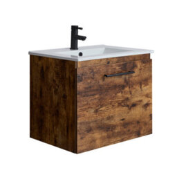 Homestylestore 600mm Dark Oak Wall Hung Bathroom Vanity Unit And Black T Bar Handle - thumbnail 1