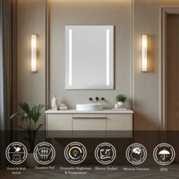Sline 500X700mm Wall Mounted Metal Bathroom Mirror Cabinet With 3 Lights Modes And Shaver Socket Ip44 - thumbnail 2