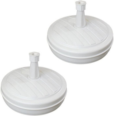 2X White Round Parasol Base Capacity 13 Litres Suitable For Pole Size 18 - 32mm - image 1