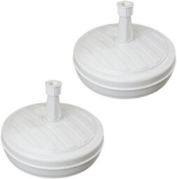2X White Round Parasol Base Capacity 13 Litres Suitable For Pole Size 18 - 32mm