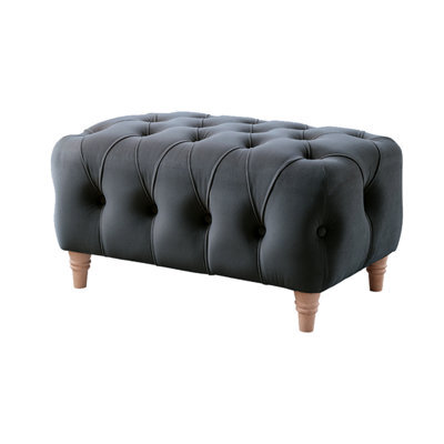 Furnishings For Less UK Elsie Velvet Chesterfield Plush Velvet Midnight Footstool - image 1