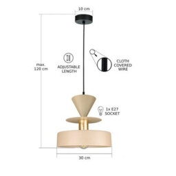 Luminosa Lighting Luminosa Valia Dome Pendant Ceiling Light Beige 1X E27 - thumbnail 3